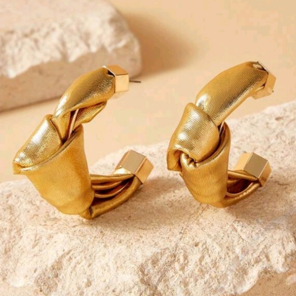Anthropologie Gold Twisted Hoop Earrings